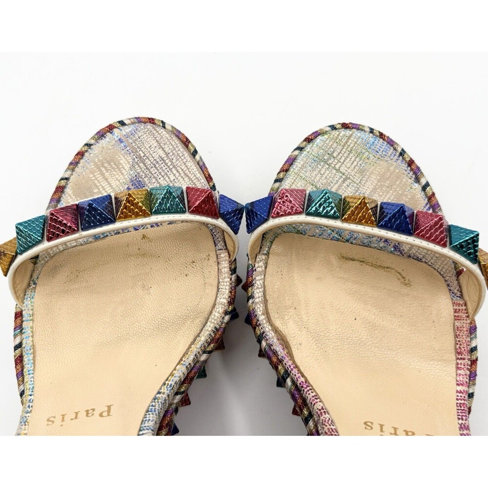 Christian Louboutin Multicolor Rainbow Leather Cataclou Espadrille Wedges EU 35 - Picture 9 of 11